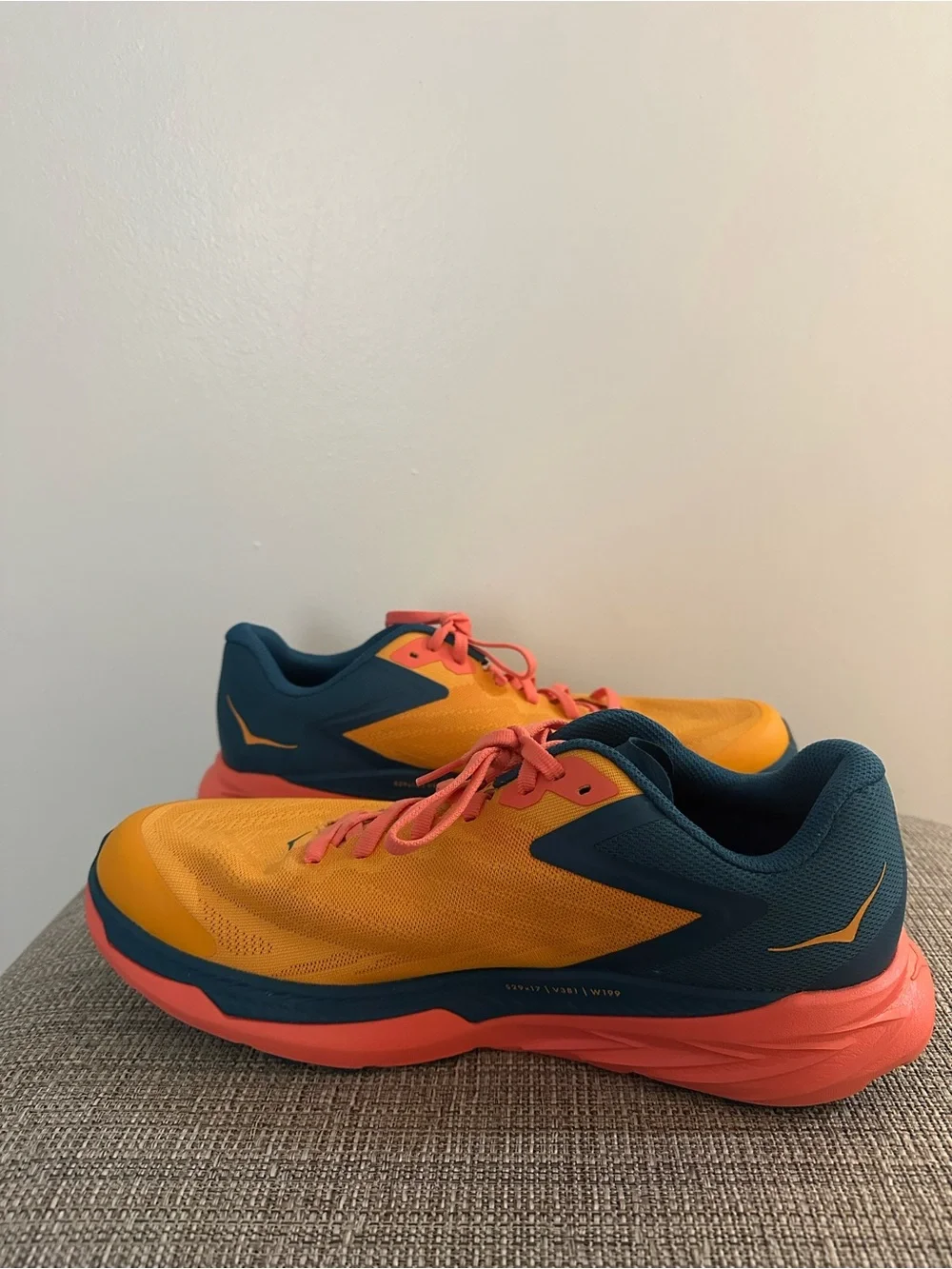 Hoka Women's Yellow Running Shoes with Coral and Navy Accents
